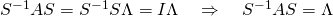 S^{-1}AS=S^{-1}S\Lambda=I\Lambda\quad \Rightarrow \quad S^{-1}AS=\Lambda