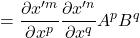 =\displaystyle \frac{\partial x^{{\prime}m}}{\partial x^p} \displaystyle \frac{\partial x^{{\prime}n}}{\partial x^q}A^pB^q