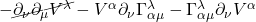 -\cancel{\partial_{\nu} \partial_{\mu} V^{\lambda}} - V^{\alpha} \partial_{\nu} \Gamma^{\lambda}_{\alpha \mu} - \Gamma^{\lambda}_{\alpha \mu} \partial_{\nu} V^{\alpha}