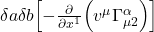 \delta a \delta b \Bigl[ -\frac{\partial}{\partial x^{1}}\Bigl(v^{\mu} \Gamma_{\mu 2}^{\alpha}\Bigr)  \Bigr]