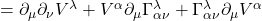 = \partial_{\mu} \partial_{\nu} V^{\lambda} + V^{\alpha} \partial_{\mu} \Gamma^{\lambda}_{\alpha \nu} + \Gamma^{\lambda}_{\alpha \nu} \partial_{\mu} V^{\alpha}