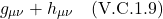 \[ g_ {\mu \nu} + h_ {\mu \nu} \quad \text{(V.C.1.9)}\]