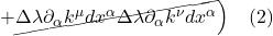 + \cancel{\Delta \lambda \partial_{\alpha} k^{\mu} dx^{\alpha} \Delta \lambda \partial_{\alpha} k^{\nu} dx^{\alpha}} \Bigr) \quad \text{(2)}