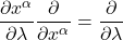 \displaystyle \frac{\partial x^{\alpha}}{\partial \lambda} \frac{\partial}{\partial  x^{\alpha}} = \frac{\partial}{\partial \lambda}