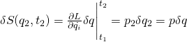 \delta S(q_2,t_2)=\frac{\partial L}{\partial \dot{q_i}}\delta q\Biggr|_{t_1}^{t_2}=p_2\delta q_2=p\delta q