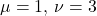 \mu = 1,\, \nu = 3