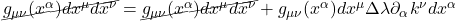 \cancel{g_{\mu \nu}(x^{\alpha})dx^{\mu}dx^{\nu}} = \cancel{g_{\mu \nu}(x^{\alpha})dx^{\mu}dx^{\nu}} + g_{\mu \nu}(x^{\alpha})dx^{\mu} \Delta \lambda \partial_{\alpha} k^{\nu} dx^{\alpha}