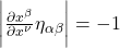 \bigg \lvert  \frac{\partial x^{\beta}}{\partial x^{\nu}} \eta_{\alpha \beta} \bigg \rvert = -1