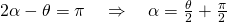 2\alpha-\theta = \pi \quad \Rightarrow \quad \alpha = \frac{\theta}{2} + \frac{\pi}{2}