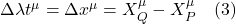 \Delta \lambda t^{\mu} = \Delta x^{\mu} = X^{\mu}_Q - X^{\mu}_P \quad \text{(3)}