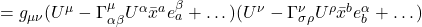 = g_{\mu \nu} (U^{\mu} -\Gamma^{\mu}_{\alpha \beta} U^{\alpha} \bar{x}^a e^{\beta}_{a} + \dots) (U^{\nu} -\Gamma^{\nu}_{\sigma \rho} U^{\rho} \bar{x}^b e^{\alpha}_{b} + \dots)