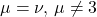 \mu = \nu,\, \mu \neq 3